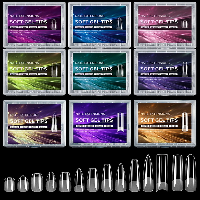 False Nail Tips Soft Gel Fingertip Semi-matte Capsules Almond French Coffin Full Cover Artificial Fake Nails Extension 250625