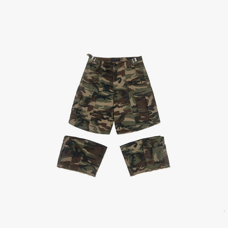 New European Streetwear Loose Fit Deconstructed Zipper Patchwork Cargo Men's Camouflage Shorts