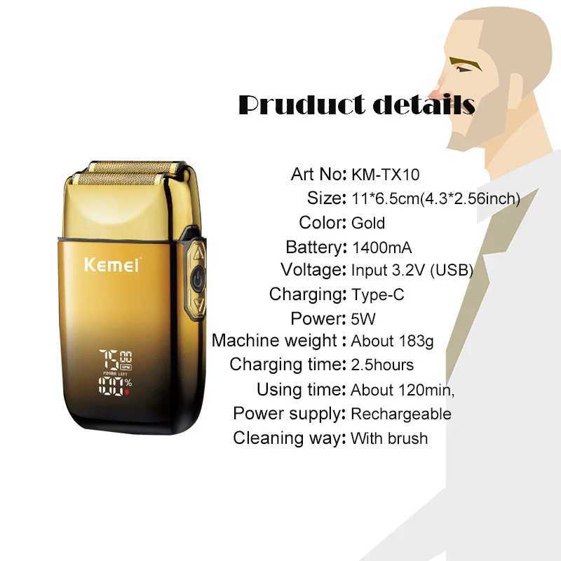 Kemei TX10 New Electric Shaver with LED Display Screen Rechargeable Hair Beard Razor Bald Head Shaving for Men W250625