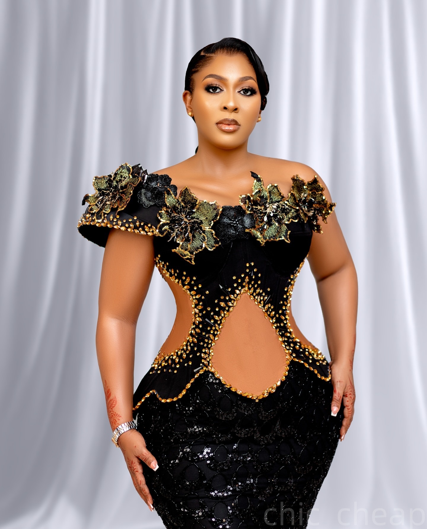 Black Mermaid Prom Dresses 2025 FLowers Crystals Sequined Illusion Evening Formal Party Second Birthday Engagement Gowns Plus Size Dress For Special O