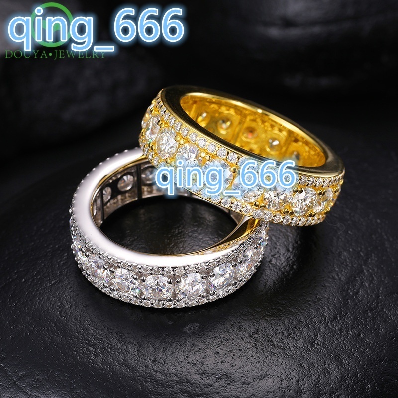 Hip Hop Style 925 Sterling Silver Exquisite Round Moissanite Ring Cool Rings for Men and Women