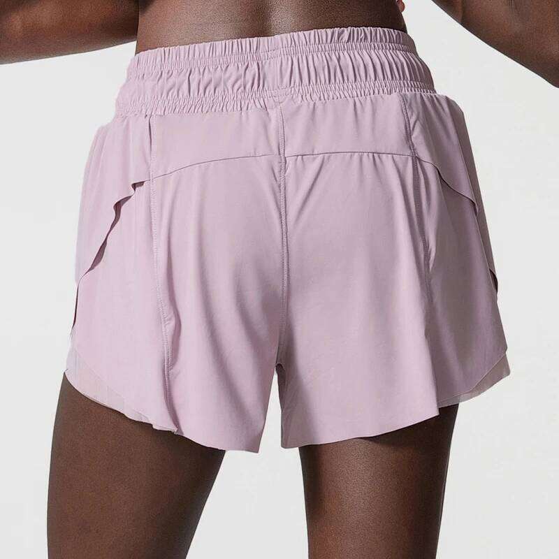 Women Outdoor Running Solid Color Drawstring Loose 2 In 1 Workout Gym Shorts Female Breathable Quick Dry Sportswear