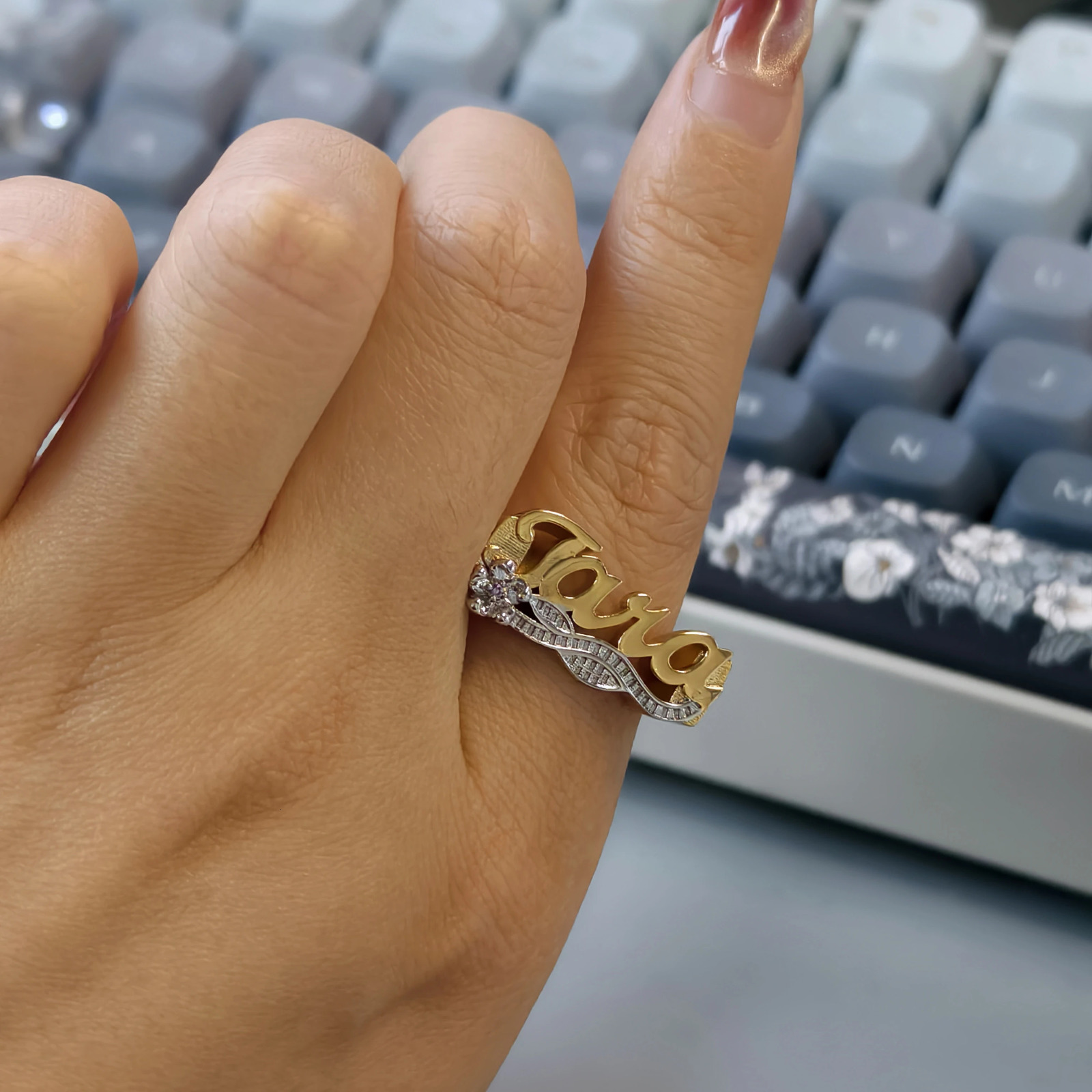 Custom 3D Double Color Name Ring With Birthstone Handcrafted Rings n Personalized Diamond Cut Letter Finger Ring For Men 250624