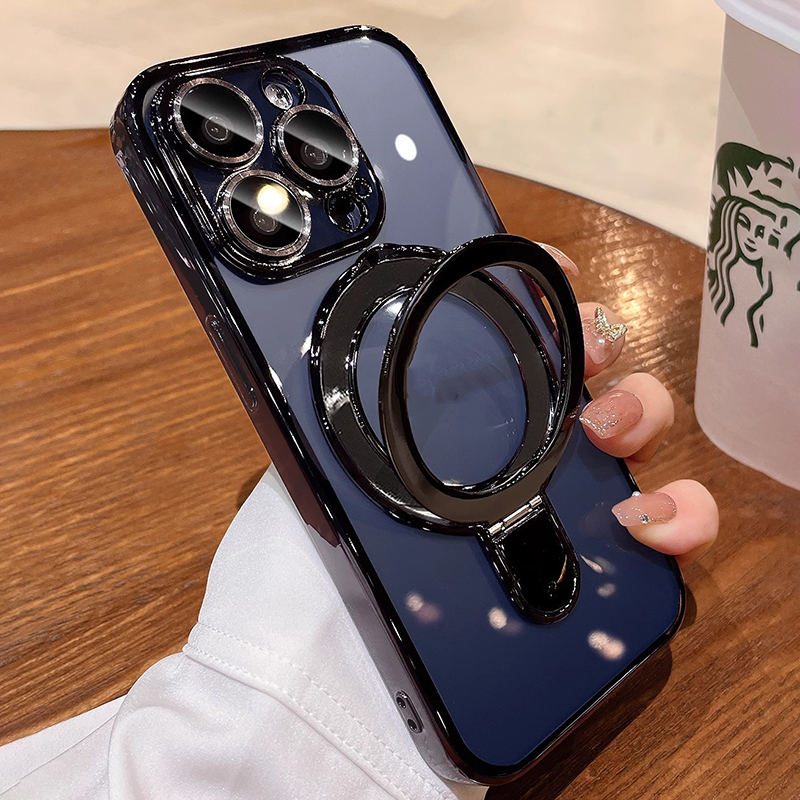 Clear Plating Magnetic Ring Bracelet Stand For Magsafe Case Soft TPU Shockproof Cover With Camera Lens Film Protector for iPhone 17 16 15 14 13 12 11 