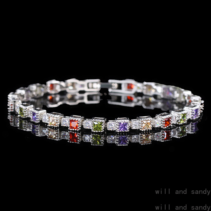 Cubic Zirconia Crystal Gemstone Tennis Bracelet Fashion Women Bracelets Wristband Luxury Jewelry for Women Engagement Wedding Bridesmaid Mother Birthd