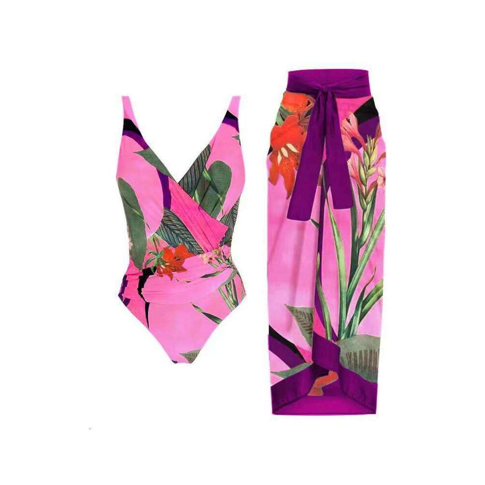 Fashion Printed One Piece Swimsuit Women 2023 Tummy Control High Waisted Bikini Set Sexy Backless Swimwear for Beach Vacation