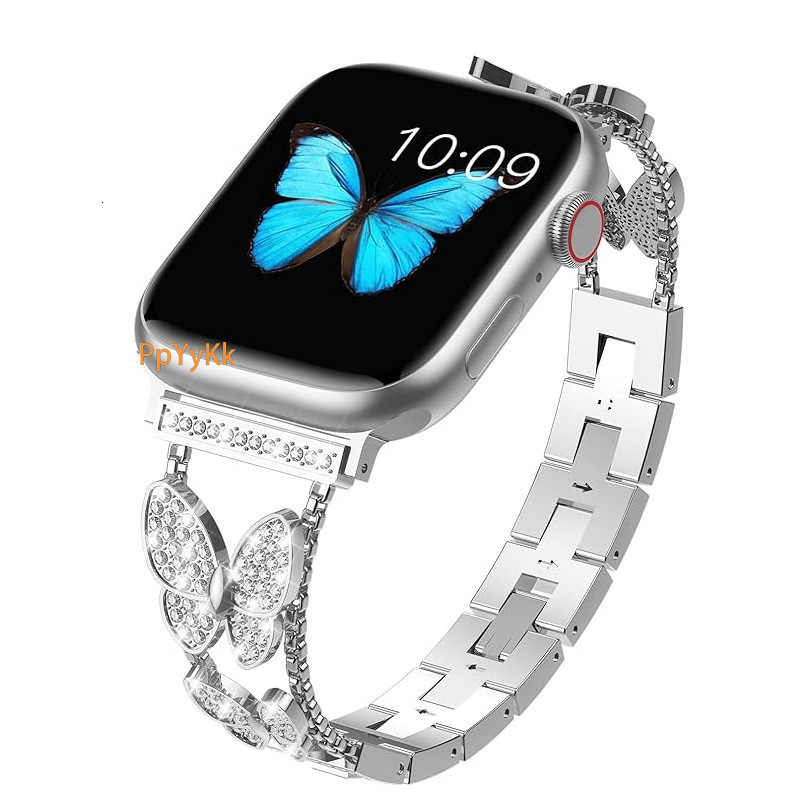 Luxury High End Metal Butterfly Diamond Inlaid Straps for All Series of Apple iWatch 10-1