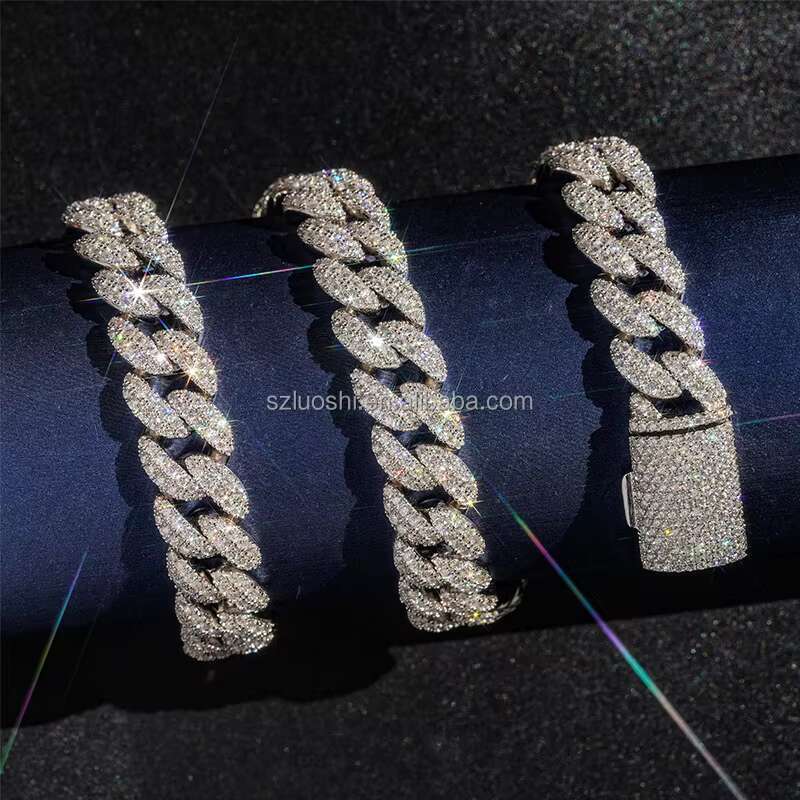 Best Selling Moissanite Diamond Necklace 12mm Hip Hop Jewelry 925 Sterling Silver Bracelet Men Women Iced Out Cuban Link Chain