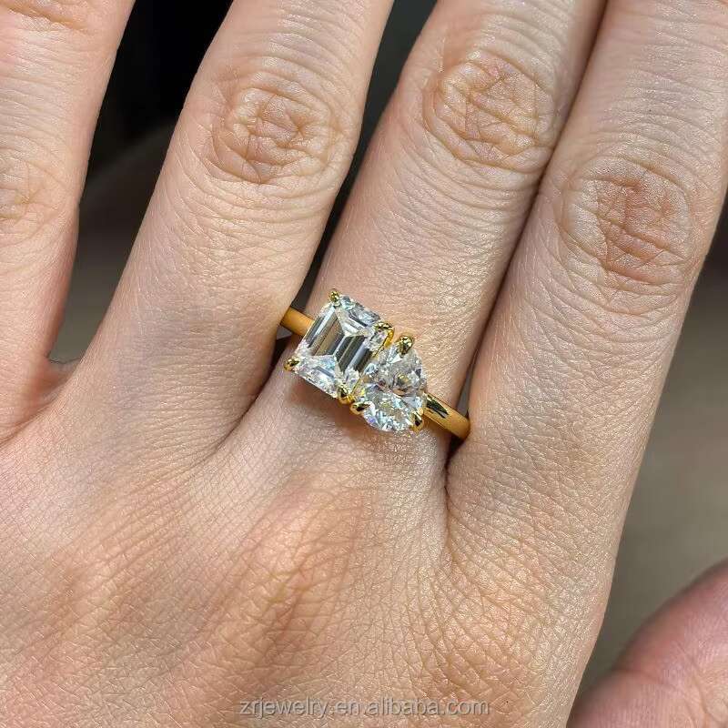 3CT Sterling Silver Moissanite Emerald Cut Pear Cut Diamond Ring Emerald Pear Cut Luxury Wedding Band