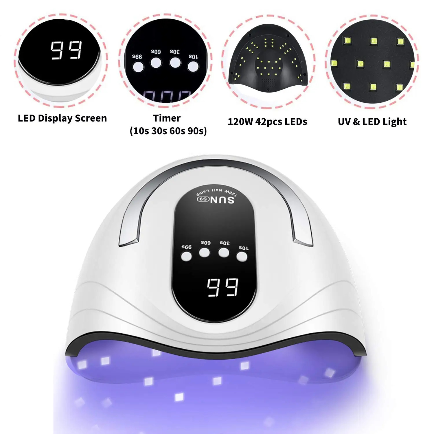 UV Gel Nail Lamp 120W LED Nail Light Fast Dryer for Gel Polish Curing with 4 Timers Portable Handle Large Space Automatic Sensor 250625