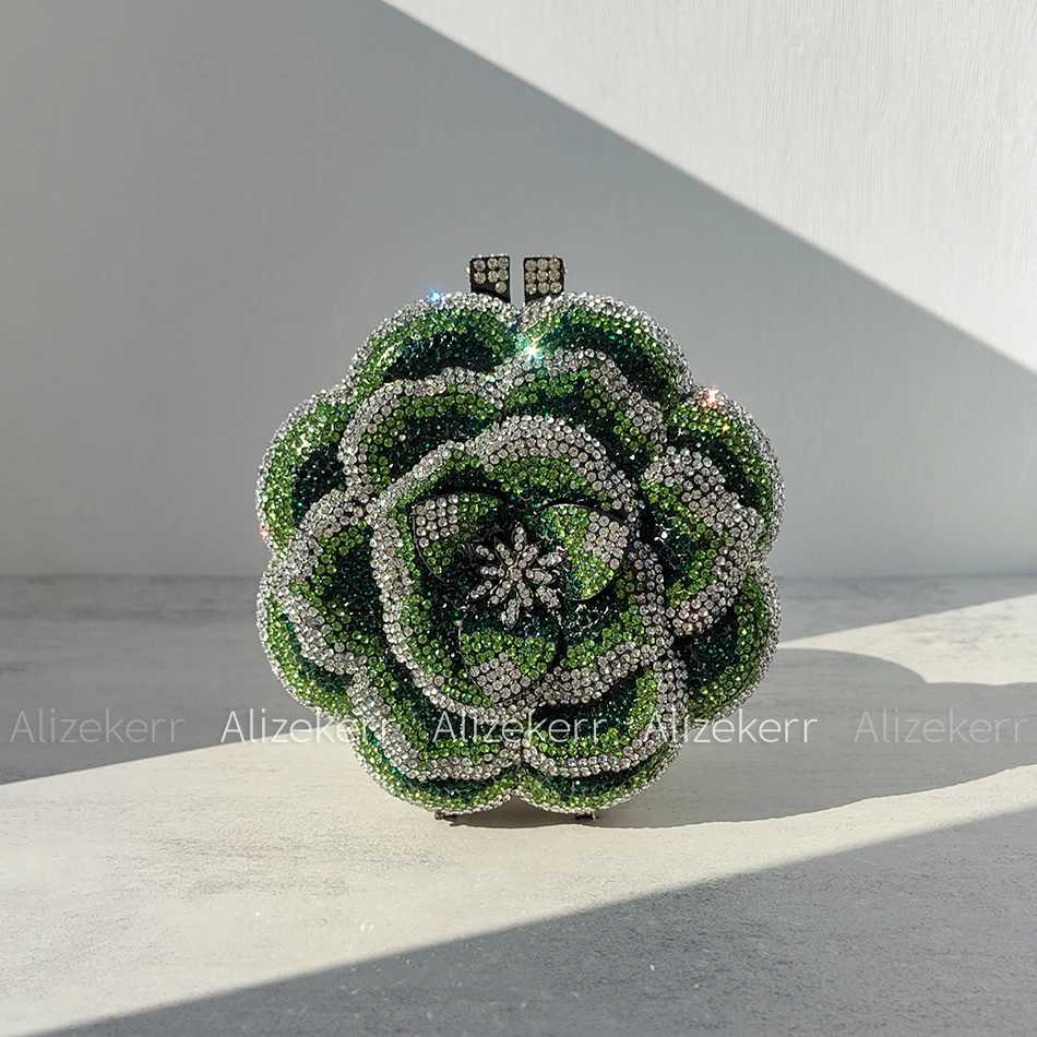 Alizekerr Rose Shaped Crystal Evening Bags Women Gorgeous Boutique Diamond Metal Clutch Purses And Handbags Bridal Wedding Party M250625