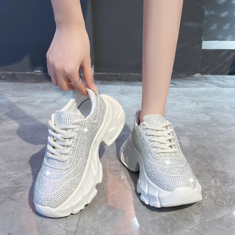 Shoes for Women 2025 New Shiny Rhinestone Women's Sneakers Shoes Autumn Luxury Fashion Thick Sole Sports Shoes Designer sports running shoes Zapa