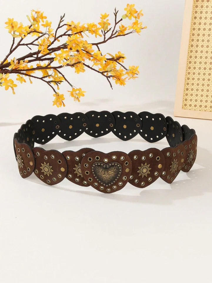 1PC Y2K Gongsang Celebrity Dress Western Cowboy Heart Belt Unique Fashion Retro Style Dress with Belt 250618