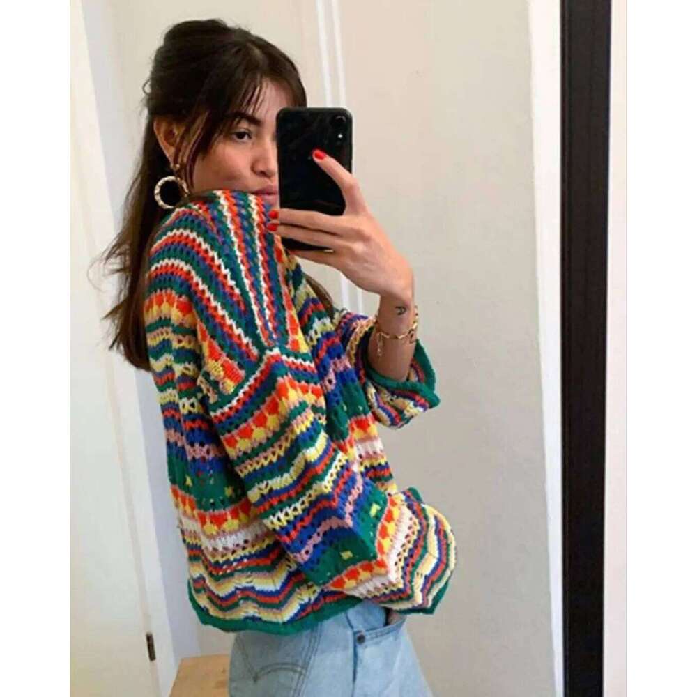 BOHO INSPIRED Colorful Chunky Crochet Sweaters women knitted jumper winter fashion SWEATER pullover hollow out sweater