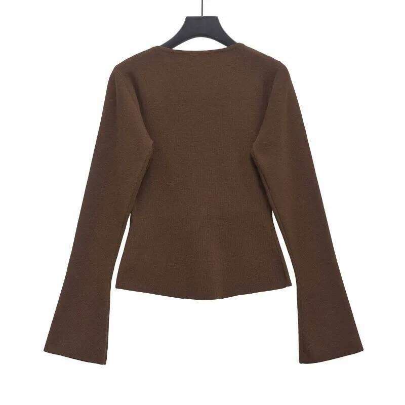 Cozy Sweaters Slim Pleated Knit Y2k Vintage Top Women's Autumn Sweater Fall Fashion Long Sleeve Pullovers
