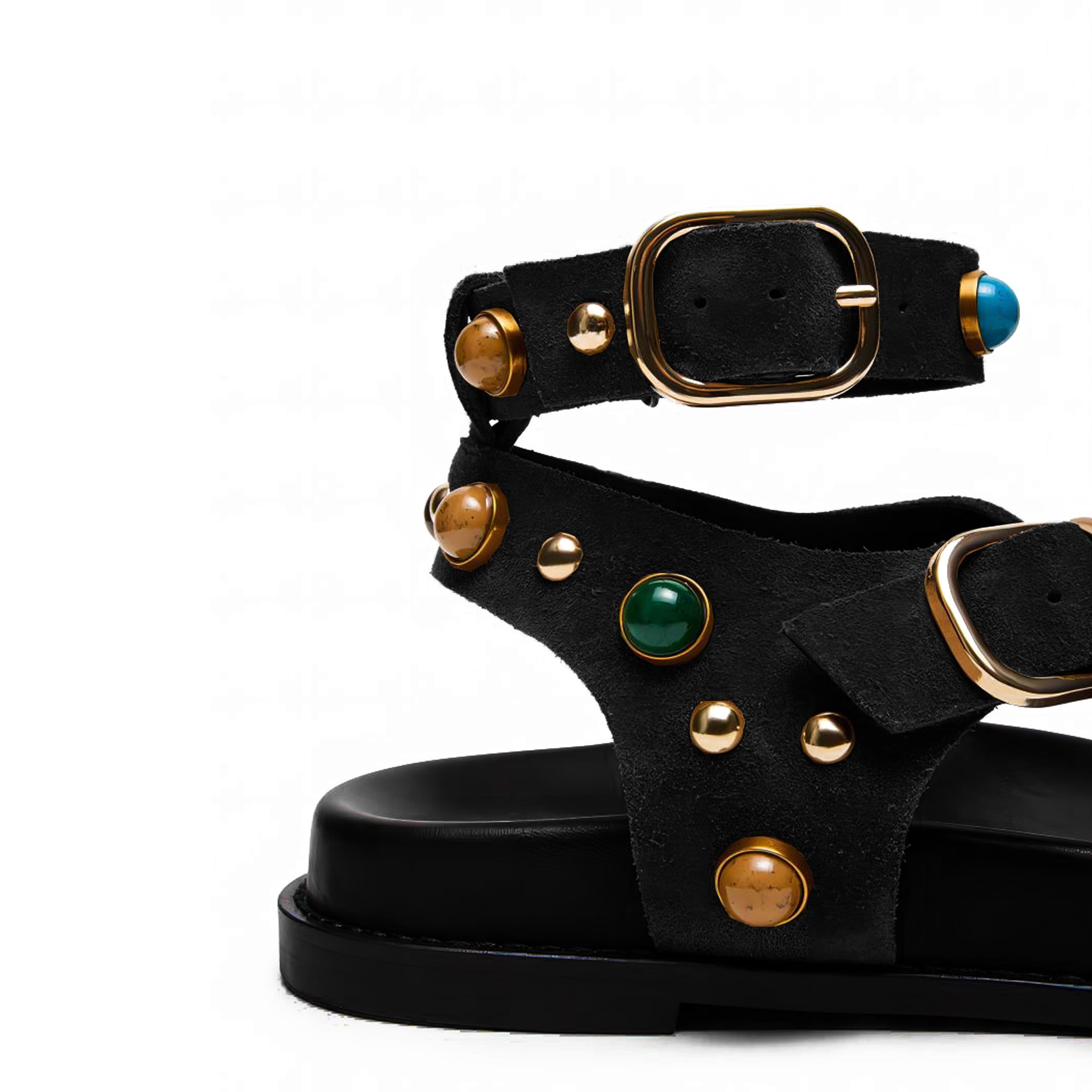 ARQA Summer Flat Sandals for Women Beaded Studded Strappy Boho Sandals Casual Beach Shoes Comfy Walking Party Dress Flip Flops Shoes