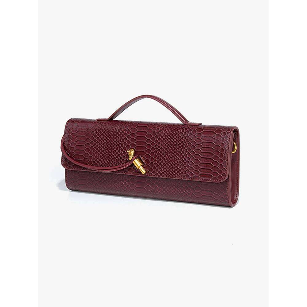 Burgundy bag cherry red envelope wine red envelope upscale new handbag European and American flip hand organ b J250625