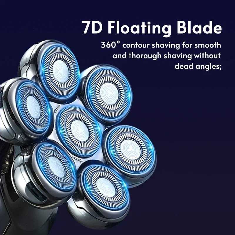 5-IN-1 Men Rechargeable Bald Head Electric Shaver 7D Floating Blade Head Beard Nose Ear Hair Trimmer Razor Clipper Facial Brush W250625