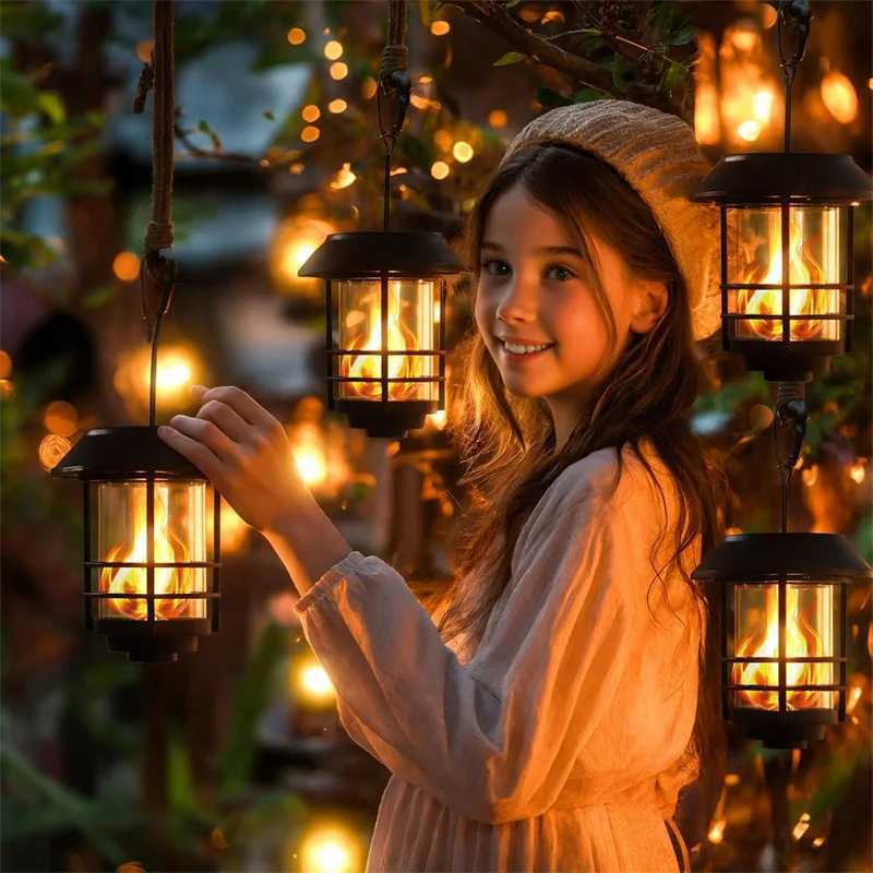 Solar Wall Lantern Outdoor Flickering Flames Solar Sconce Lights Outdoor Hanging Lamps Wall Mount for Front Porch PatioXJ250624
