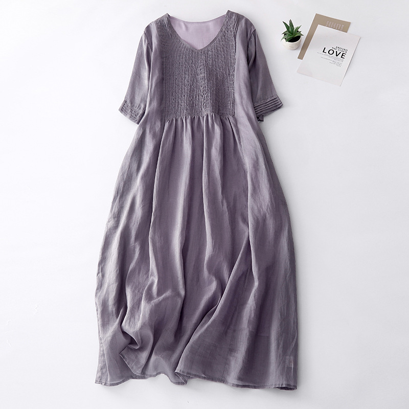Casual Dresses Plus Size Cotton Linen For Women Spring Summer 3/4 Sleeve White Loose T Shirt Pullover Long