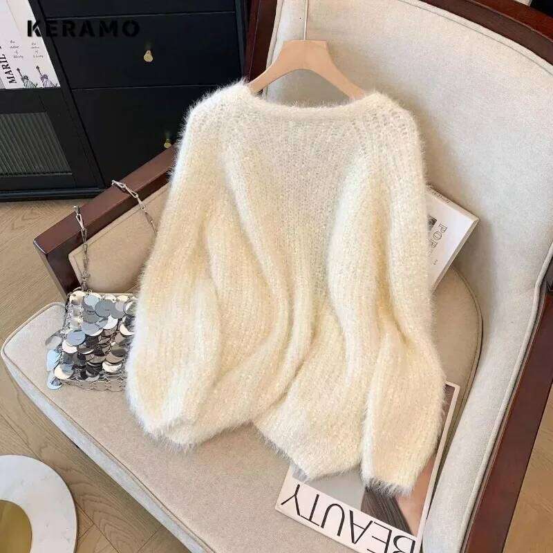 Women Solid Color Knitting Long Sleeve V-Neck Cardigans 2024 Winter ashion Casual Single Breasted Warm Wool Sweater