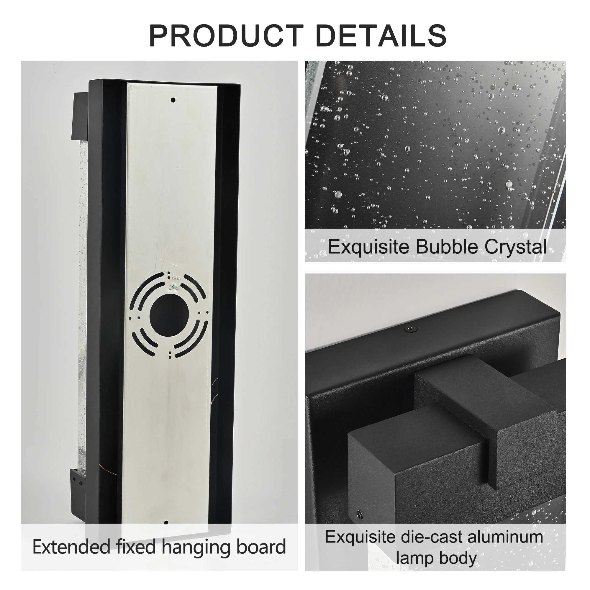 Black Aluminium LED Outdoor Wall Light with Bubble Crystal Glass Warm Light Waterproof Exterior Sconce for Patio Porch (1pc)XJ250624