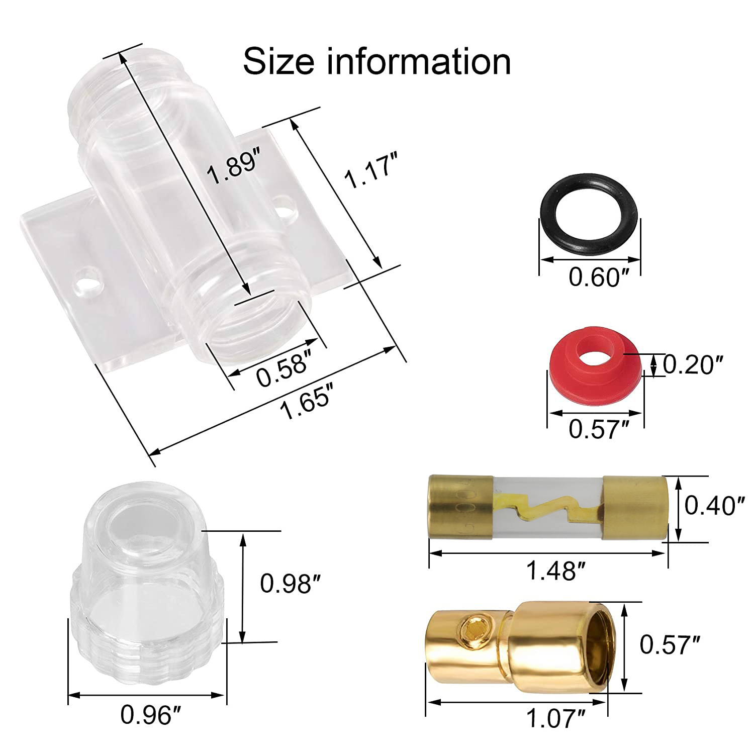 Transparent AGU fuse holder for car audio modification, power supply fuse holder with 30A 60A 100A fuse