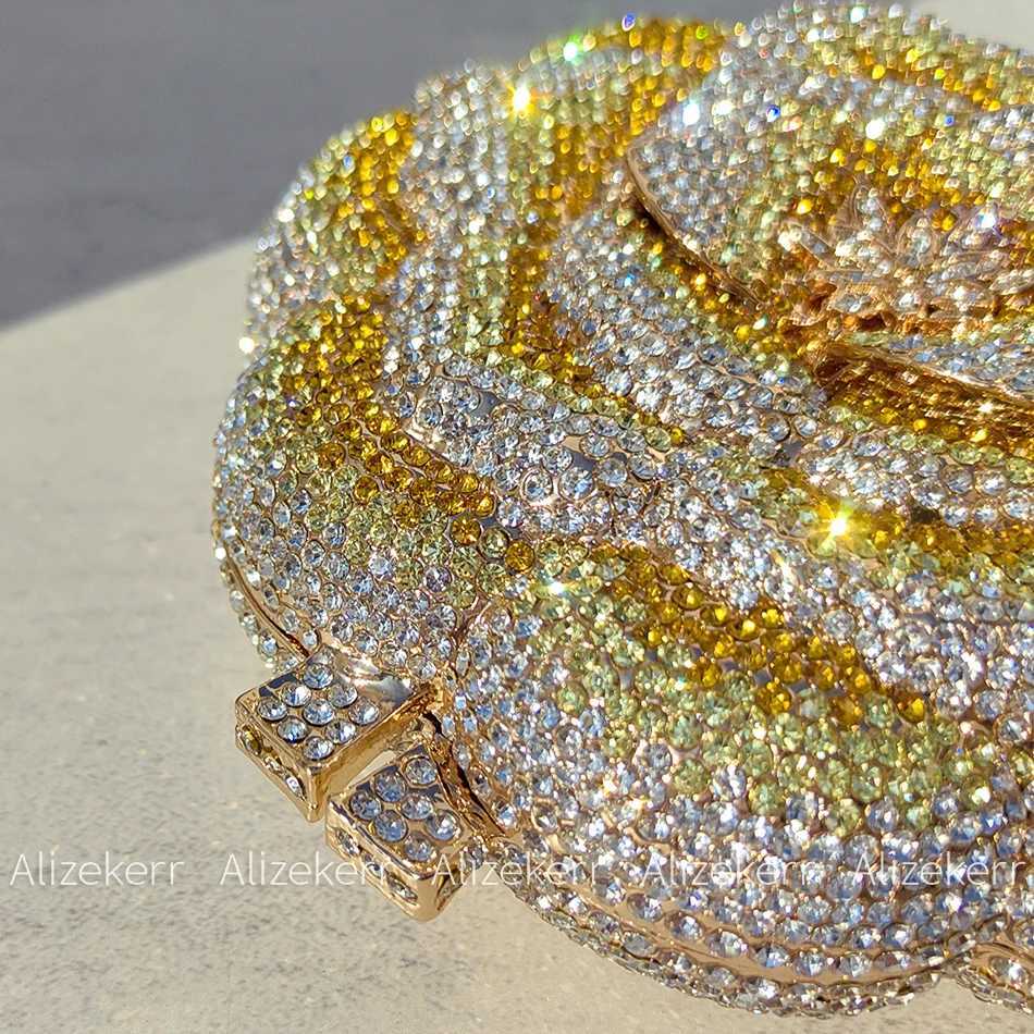 Alizekerr Rose Shaped Crystal Evening Bags Women Gorgeous Boutique Diamond Metal Clutch Purses And Handbags Bridal Wedding Party M250625