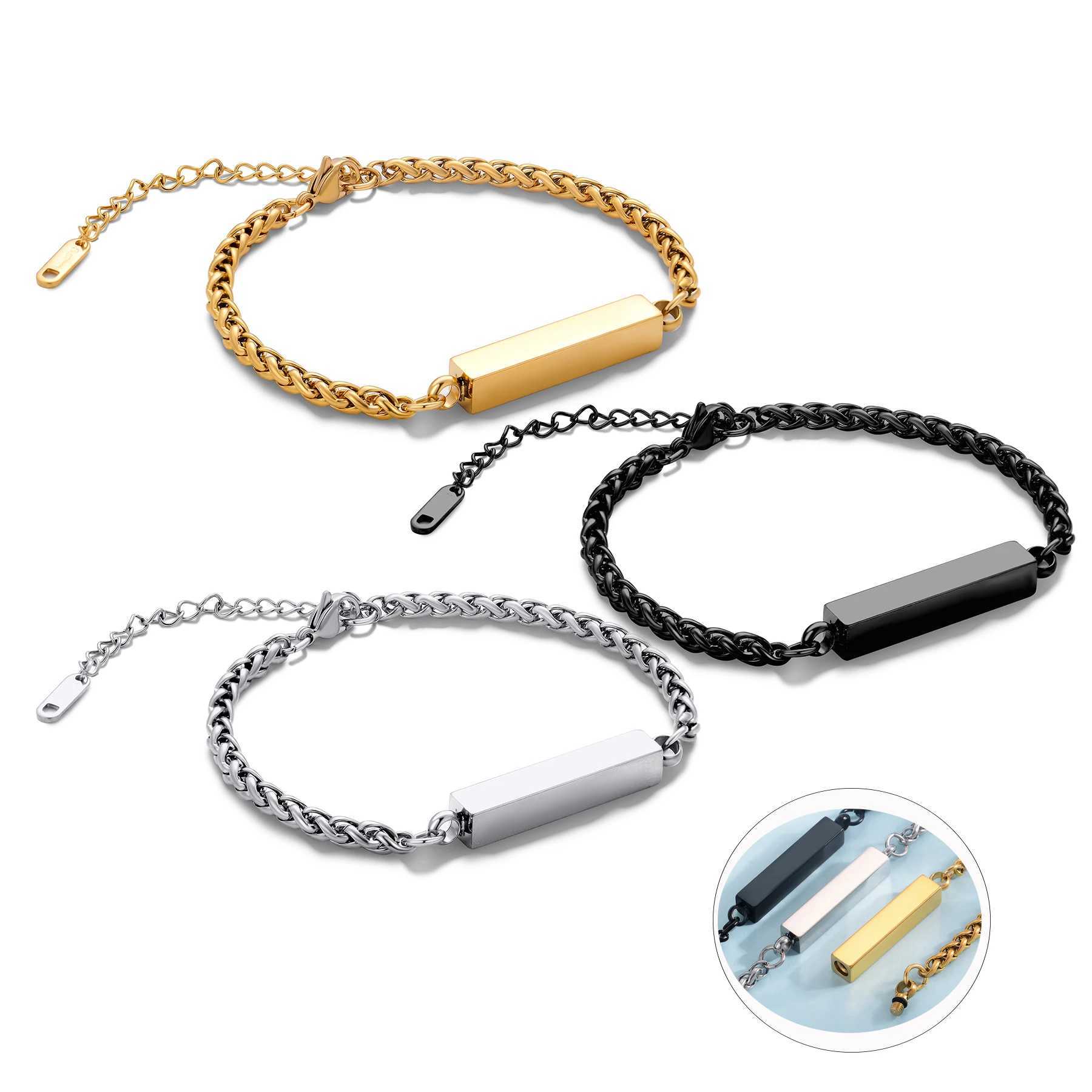 Custom Square Bar Chain Bracelet for Ashes Stainless Steel Cremation Keepsake Memorial Urn Pendant Bracelet for Ashes Holder X250625