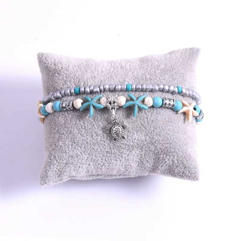 Beach Boho Wave Sea Star Dolphin Turquoise Bead Turtle Foot Chain Anklet For Women Jewelry V250624