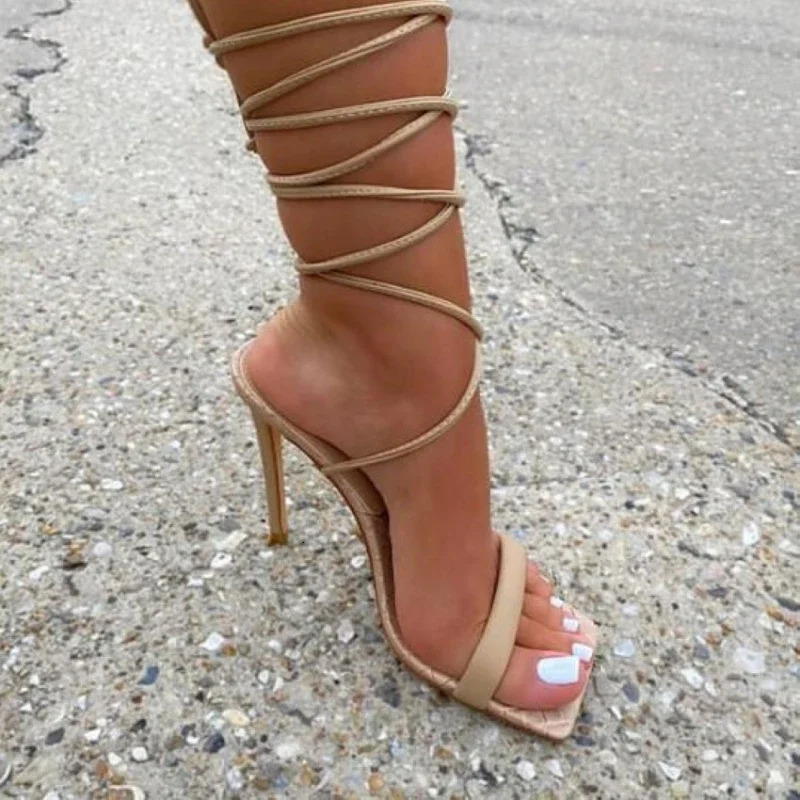 Summer Fashionable Sexy Cross Belt Stiletto Sandals Elegant Banquet Party High Heels 250624