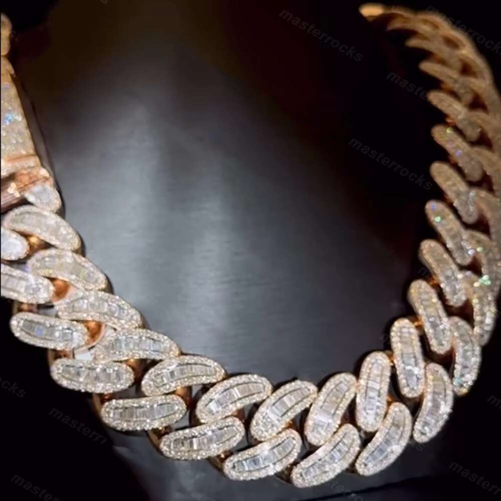 20mm 25mm Cuban Chain 925 Sterling Silver Baguette Gold Plated Hiphop VVS Miami Moissanite Cuban Chain