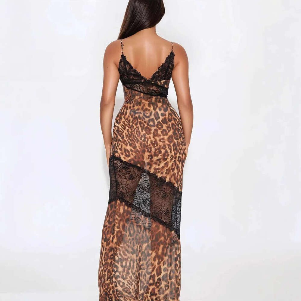 Summer New Sexy Slim Fit Lace Sheer Strap Waist-Cinching Bodycon Dress B5