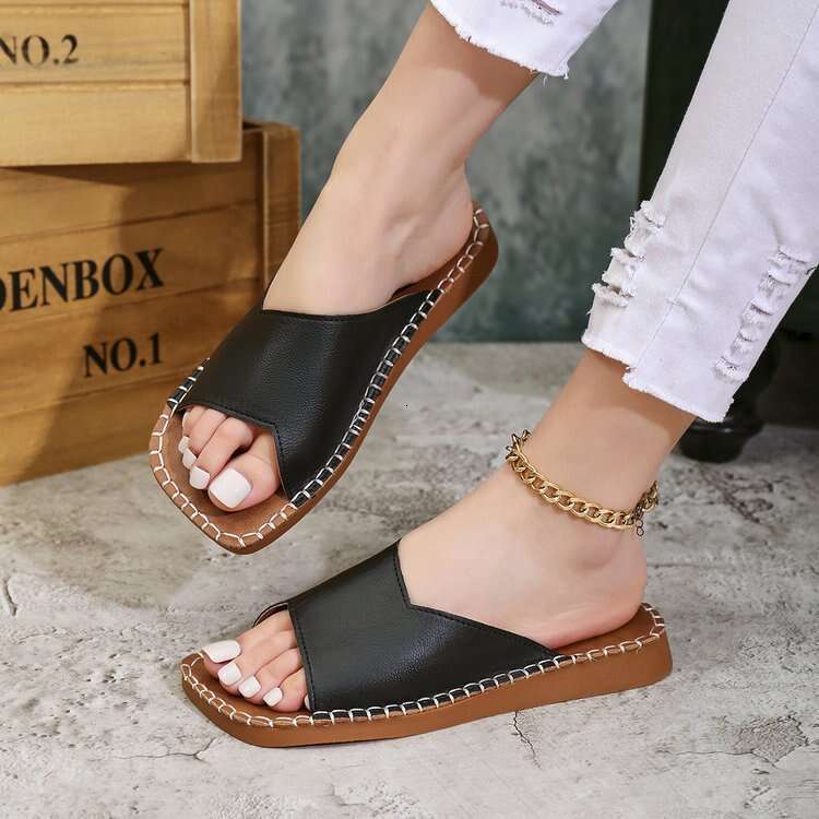 Plus Size Versatile Open-Toe TPR Slippers 2025 Summer New Flat Wedge Women's Sandals