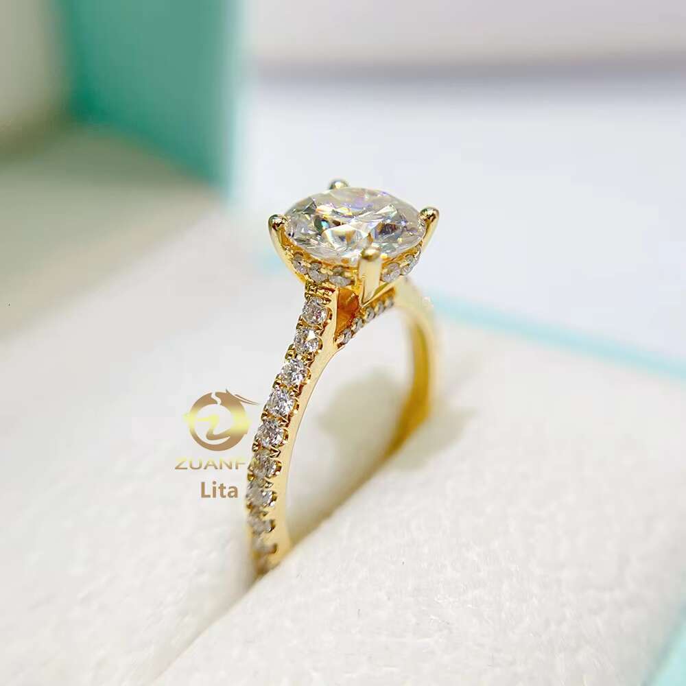 Luxury Unique Basket Set GRA Certificated Vvs 8.0mm Moissanite 14k Gold Woman Engagement Rings