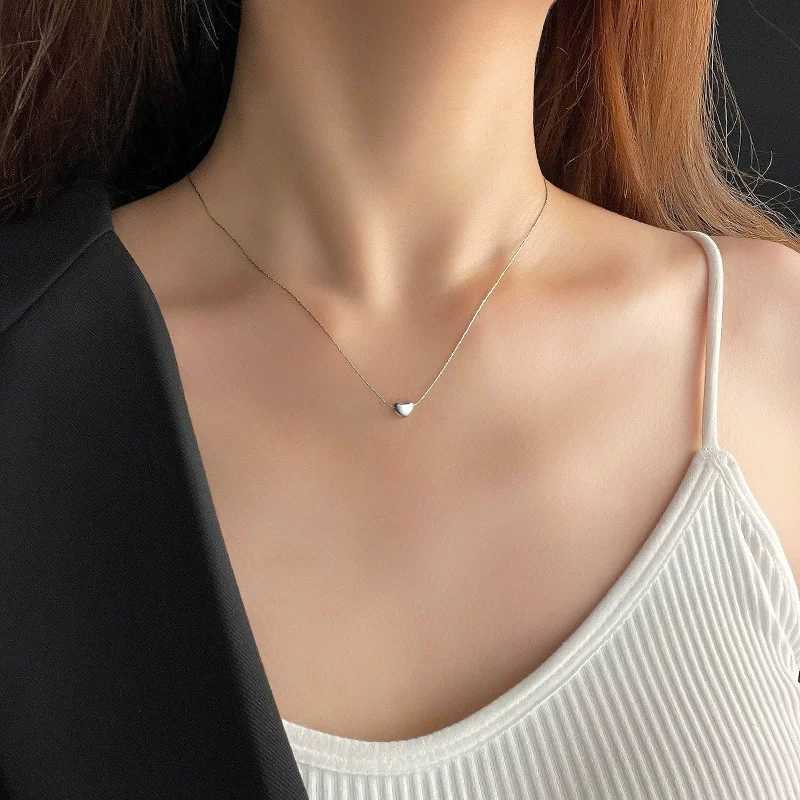 Stainless steel simple smooth heart pendant necklace Girl party jewelry birthday gift V250625