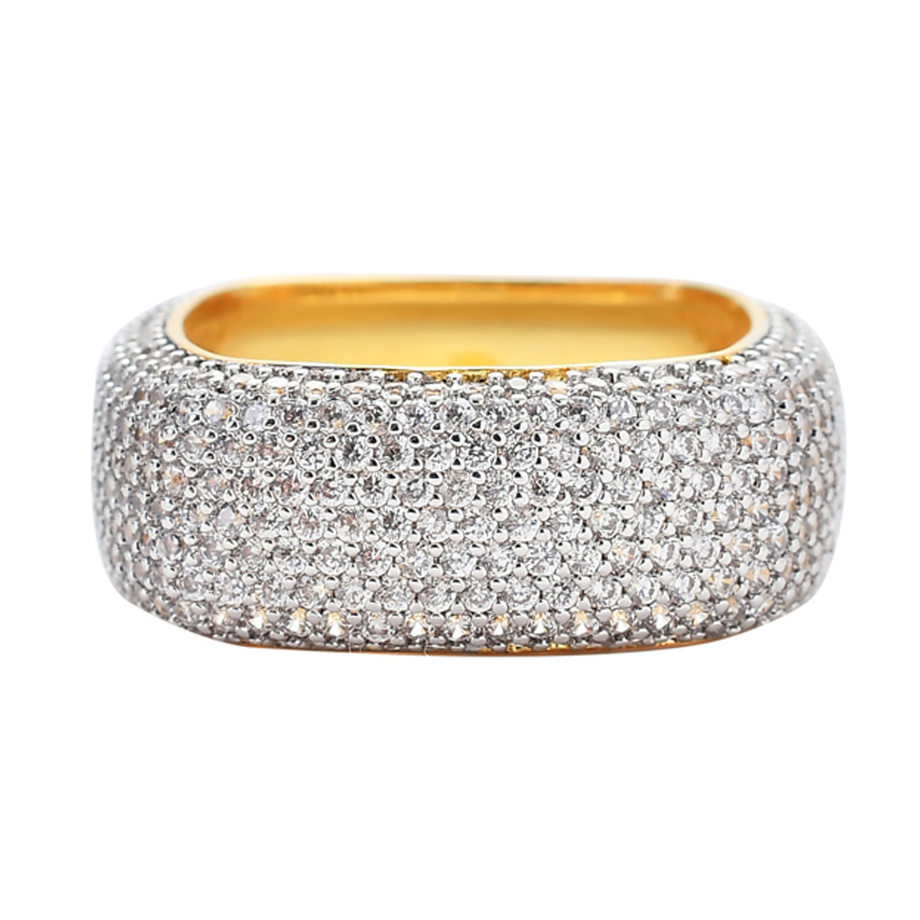 Luxury Hip Hop Couple Rings Diamond Studded Square Moissanite Trendy Individual Rings Gold filled rings Pass the diamond tester