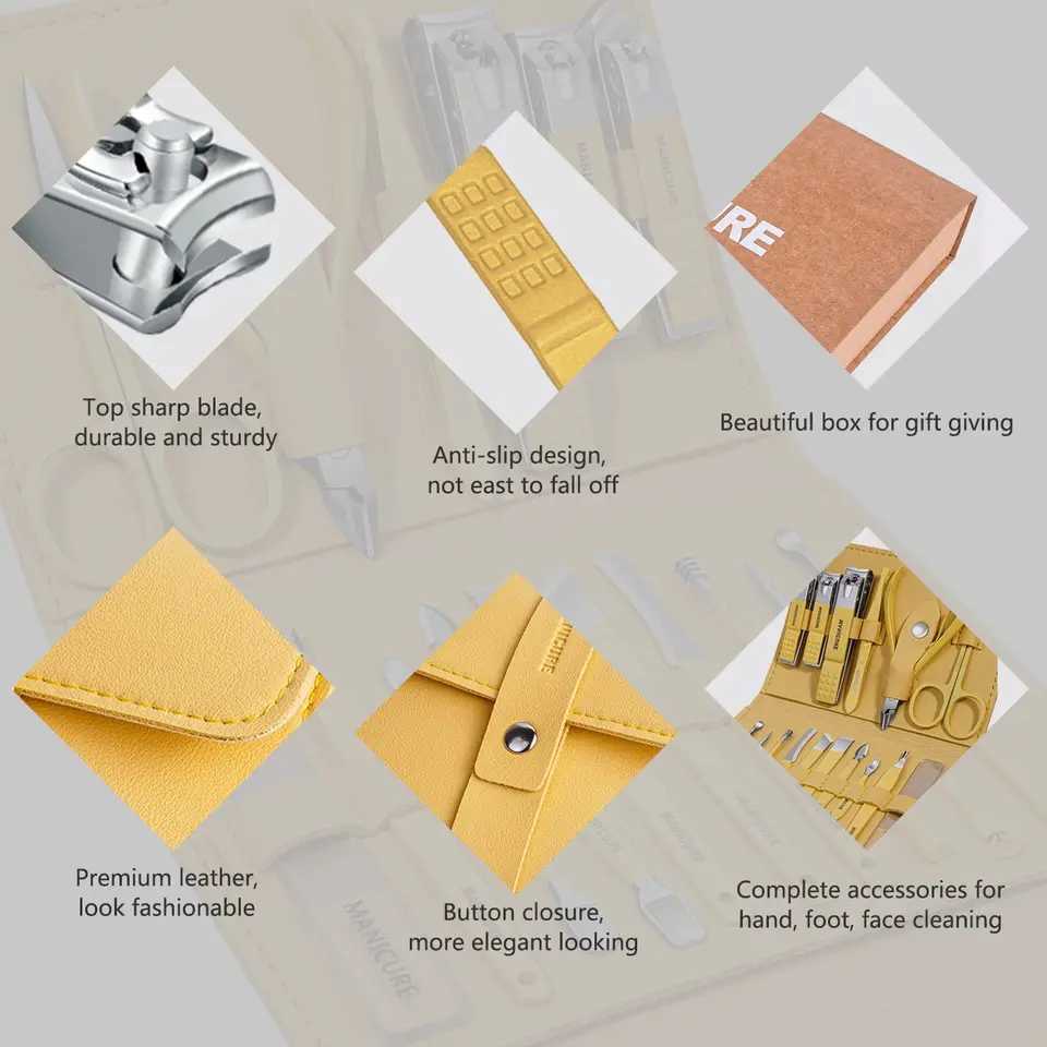 Manicure Set Professional Nail Clippers Pedicure Kit 16 PCs Stainless Steel Nail Care Tools Grooming Kit with Luxurious Travel R250625