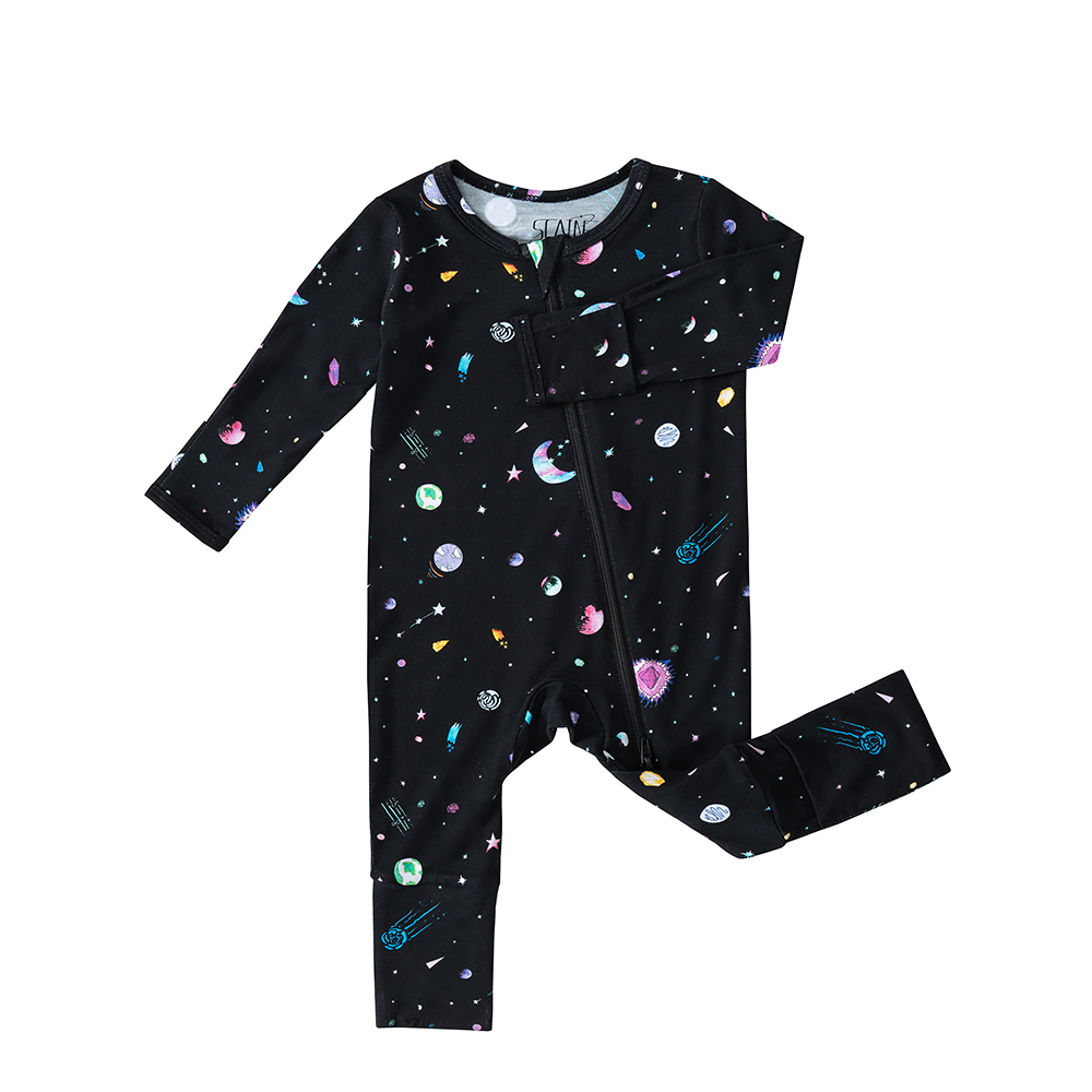 Unisex Custom Printed Two-Way Zipper Infants Pajamas Long Sleeve Bamboo Baby Rompers Bamboo Soft Fabric