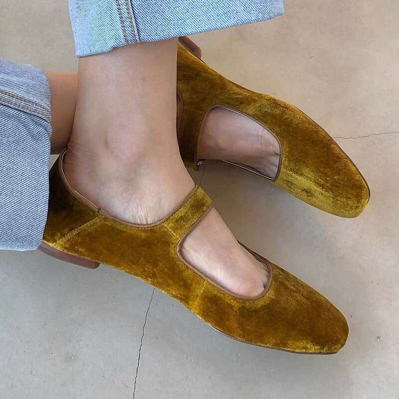 Highly Whitening~Soft~Mary Jane Genuine Leather Women's Velvet Single Flat Gold New Chinese Shoes National Style Cheongsam