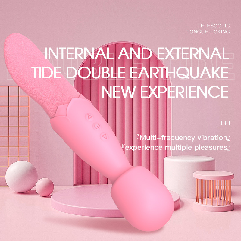 Adult Sex Toys Double-Ended AV Wand Tongue Licking Vibrator Massager for Women Masturbation Device