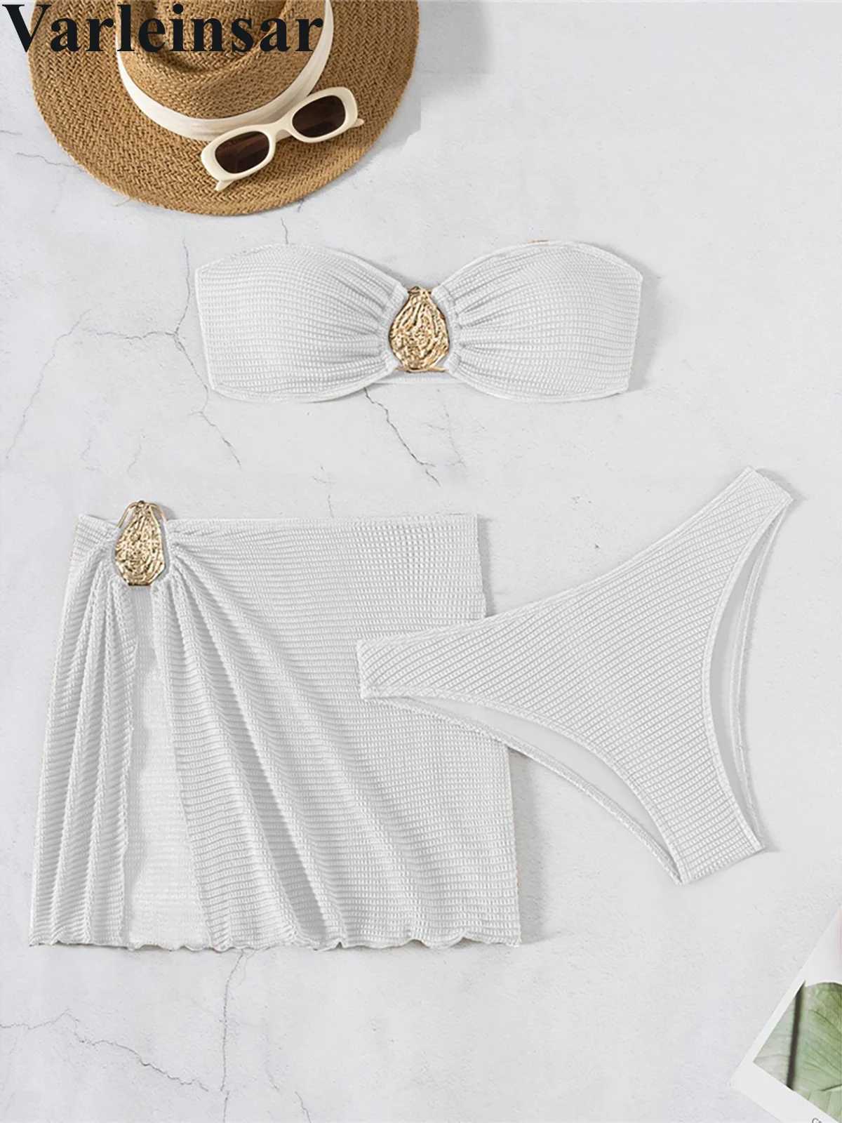 3 PCS New Sexy With Skirt Bandeau Bikini Women Swimwear Female Swimsuit Three-pieces Bikini set Bather Bathing Suit Swim V6624B XJ250624