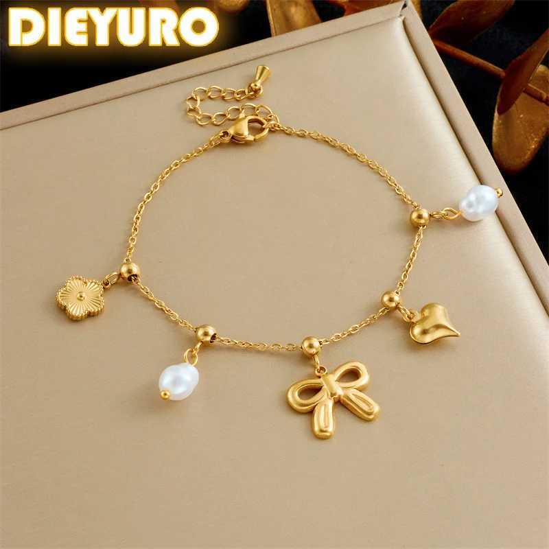 DIEYURO 316L Stainless Steel Knot Flower Pearl Bracelet For Women New Trend Fashion Hand Chain Jewelry Gift X250625