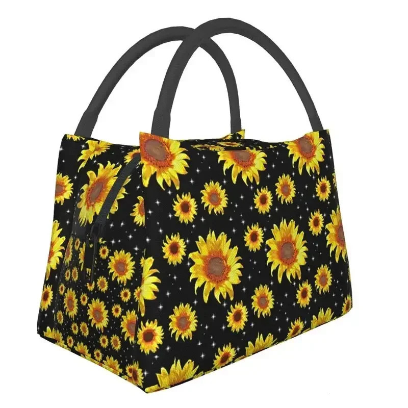 Sunflower Pattern With Cute Bees Lunch Boxes Women Floral Thermal Cooler Food Insulated Lunch Bag Travel Work Pinic Container 250624