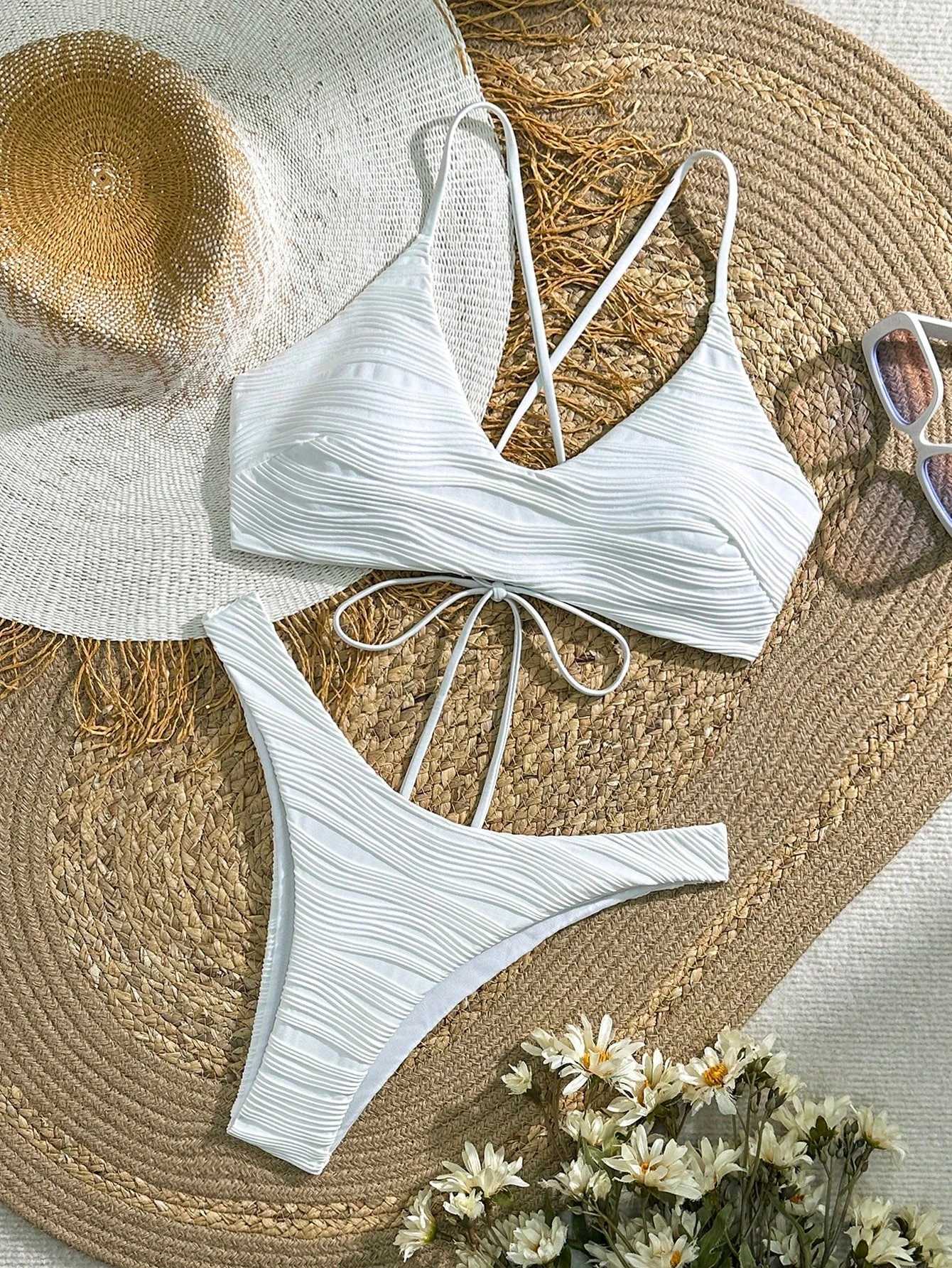 2025 European and American swimsuits womens swimsuits fashion new pits sexy fresh solid color bikinisXJ250624