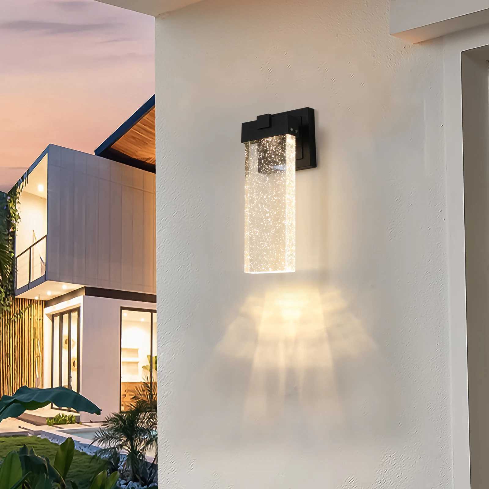 Modern Outdoor Wall Light Fixture Black Finish LED Wall Sconce with Bubble Glass Waterproof Exterior Lighting(2 Pack )XJ250624