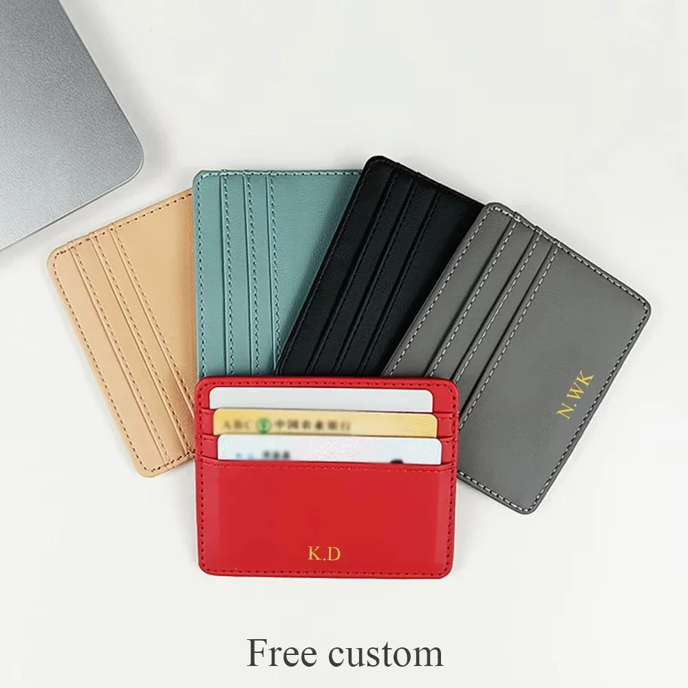 Custom Initials Letter Slim Card Holder Wallet Personalize Mini PU Leather Credit Card Holder DIY Gift Women Men Cardholder 250624