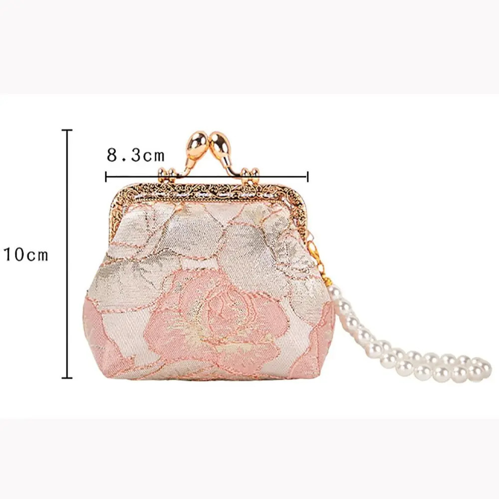Brocade Embroidered Coin Purse Handheld Chinese Style Wallet Pearl Elegant Evening Clutch Women 250623