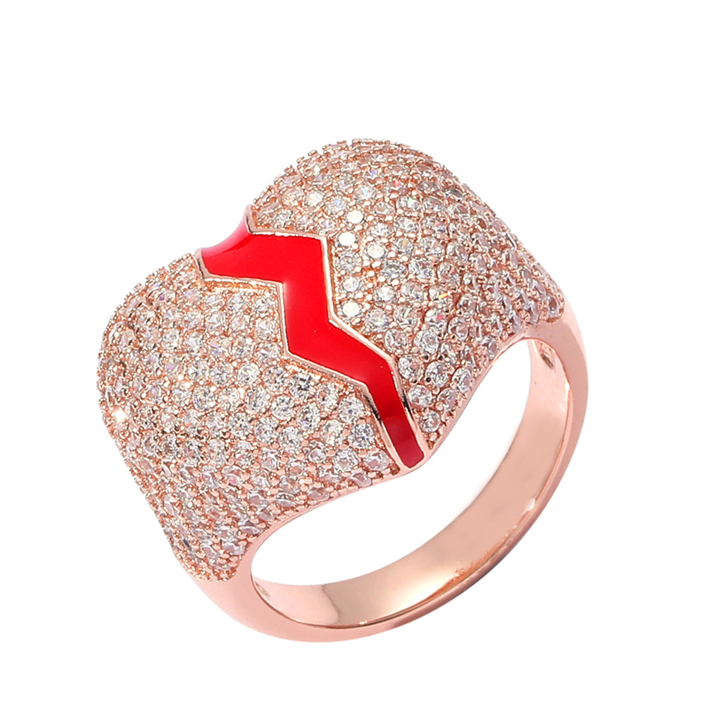 New Hip Hop Broken Heart Love Ring Diamond Studded Luxury Moissanite Unisex Trendy Individual Ring Pass the diamond tester