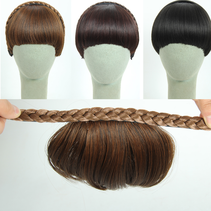 Synthetic Headband Bangs Extension Fake Hair Blunt Fringe without Long Sides For Women Natural Flase Hairpiece
